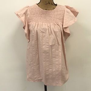 Doe & Rae Boho dusty pink smocked flutter sleeve blouse top size small